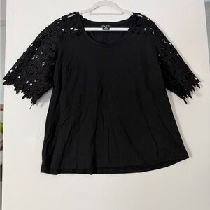 City Chic Black Top with Lace Sleeves